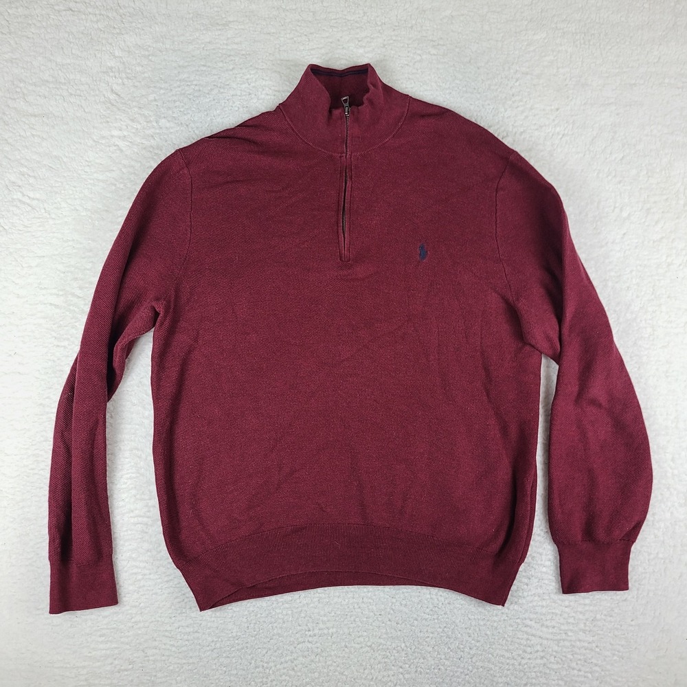 Polo Ralph Lauren Sweater Mens XL Burgundy‎ Red Knit Pima Cotton Quarter Zip